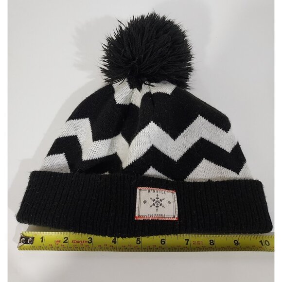 Hat O Neil Beanie Knit Ski Black Heavy Knitted W Logo Pom Pom - Picture 8 of 8
